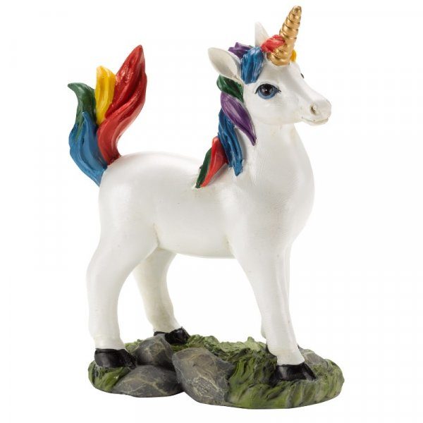 Figurine licorne arc-en-ciel pour jardin de fées